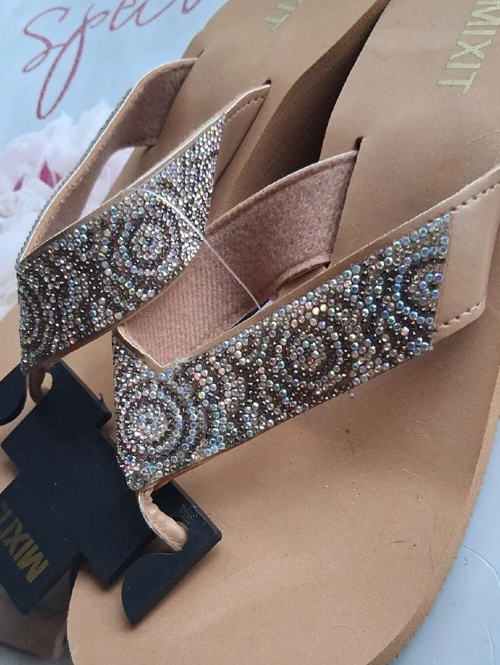 Mixit Tan Rhinestone Wedge Sandals